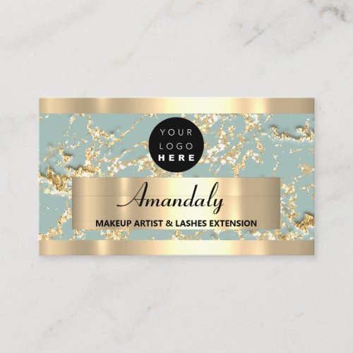  Gold Marble Glitter Beauty Studio SPA Smoky Blue Business Card