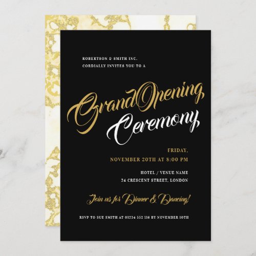 Gold Marble Glitter Corporate Grand Opening  Invitation