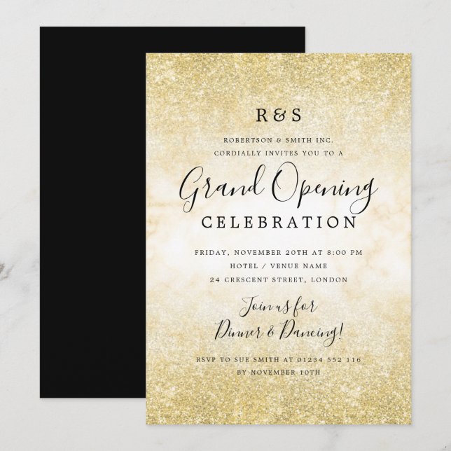 Gold Marble Glitter Corporate Grand Opening   Invitation (Front/Back)