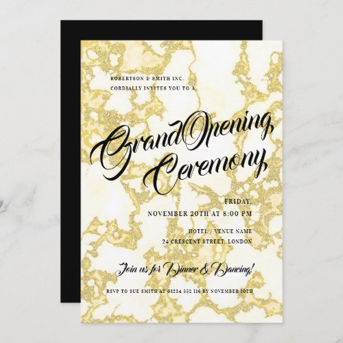 Gold Marble Glitter Corporate Grand Opening Party Invitation