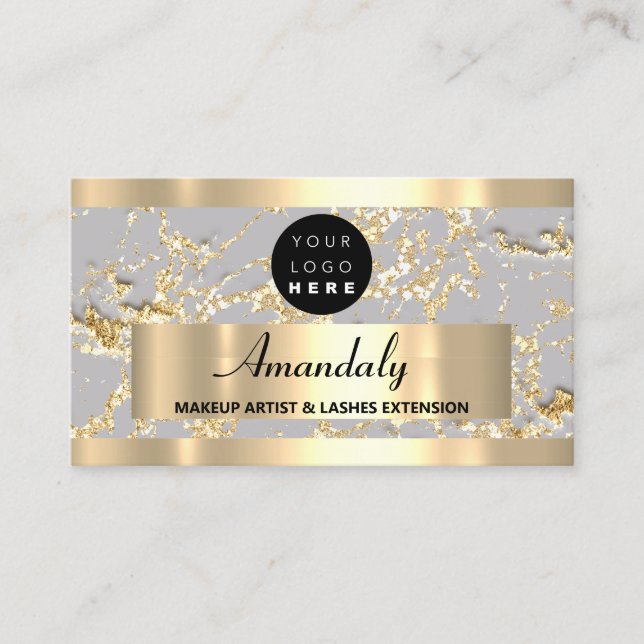  Gold Marble Glitter Fashion Beautique Shop Gray  Business Card (Front)
