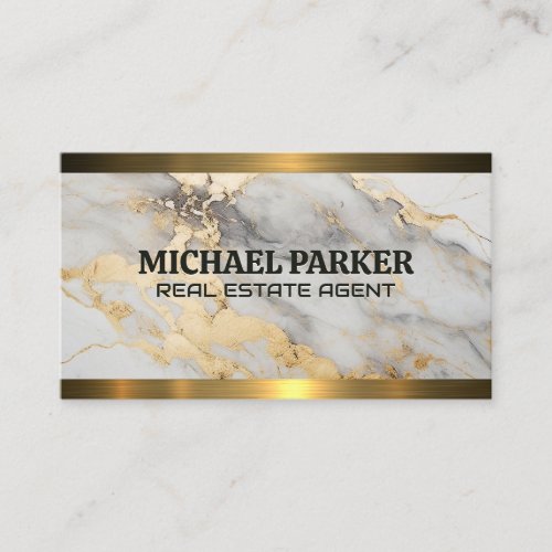 Gold Marble  Gold Metallic Trim Business Card