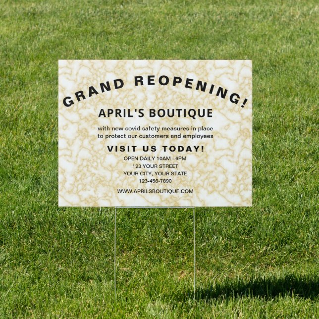 Gold Marble Grand Reopening Business post COVID Sign (Insitu)