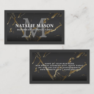 Gold Marble Gray Monogram Business Card