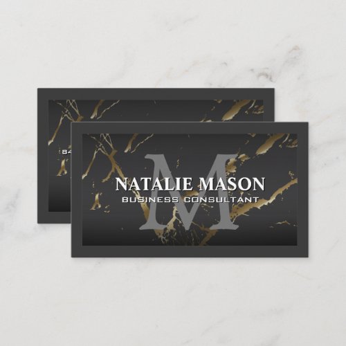 Gold Marble Gray  Monogram Business Card