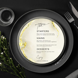 Gold Marble Islamic Wedding Circle Menu Card