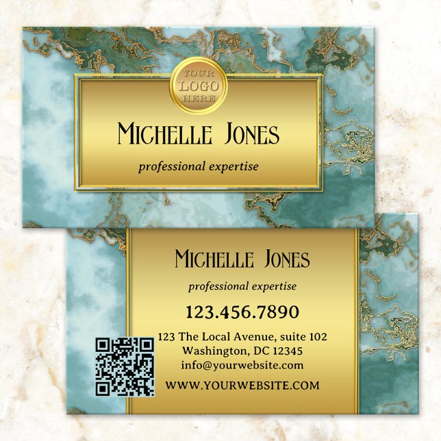 Gold Marble Logo QR Code Abstract Business Card (Creator Uploaded)