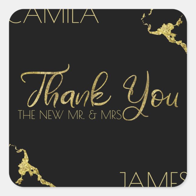 Gold Marble Look Thank You Stickers (Front)