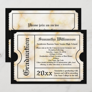 Gold Marble Modern Graduation Ticket Invitation