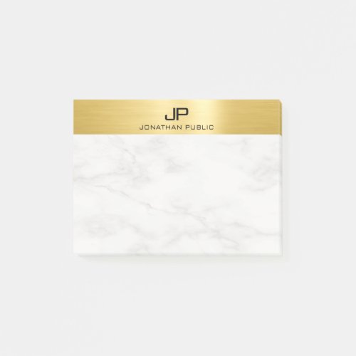 Gold  Marble Modern Monogram Initial Template Post_it Notes