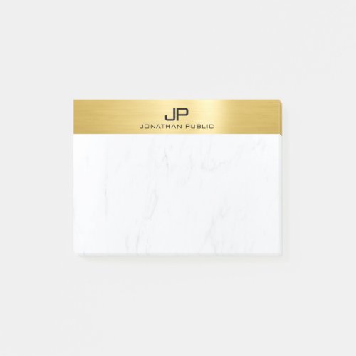 GoldMarble Modern Simple Monogrammed Template Post_it Notes