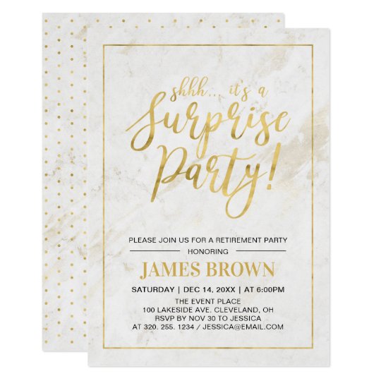 Gold Marble Modern Surprise Retirement Party Invitation Gold Marble Modern Surprise Retirement Party Invitation