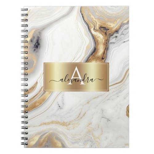 Gold Marble Monogram Custom Initial and Name  Notebook
