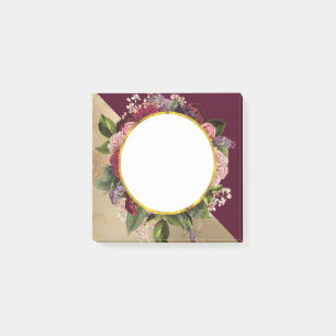 Gold Marble Pattern and Burgundy Florals Post-it Notes
