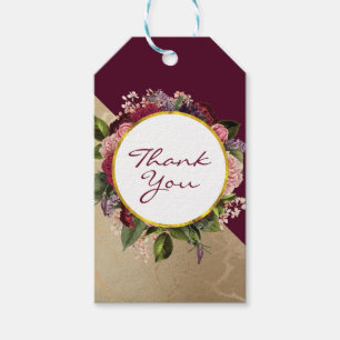 Gold Marble Pattern and Burgundy Florals Thank You Gift Tags