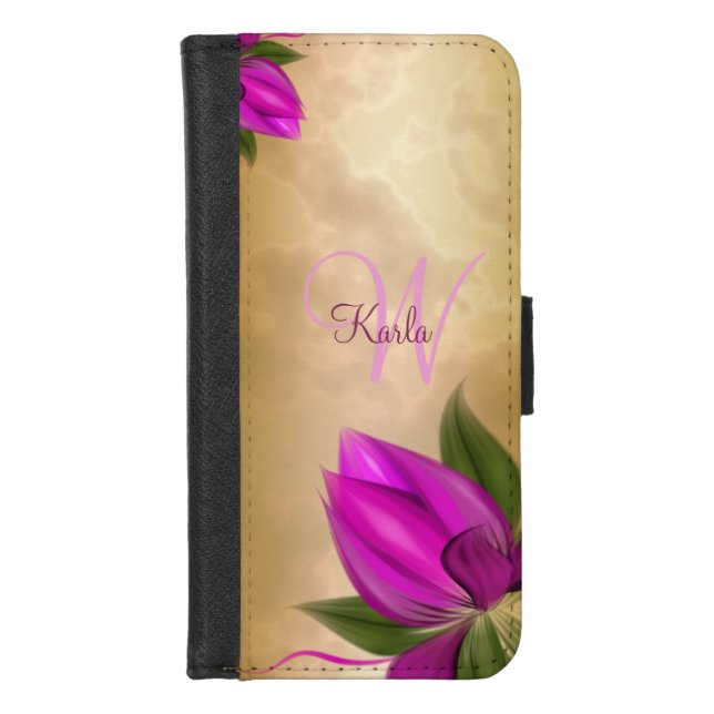 Gold Marble Pink Floral iPhone Wallet Case (Front)