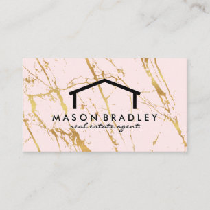 Gold Marble Pink   Home Icon Business Card