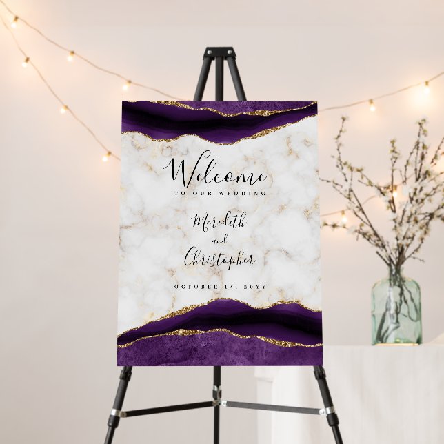 Gold Marble Purple Agate Wedding Welcome Foam Board (In Situ (Stand))