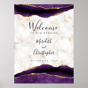 Gold Marble Purple Agate Wedding Welcome Poster