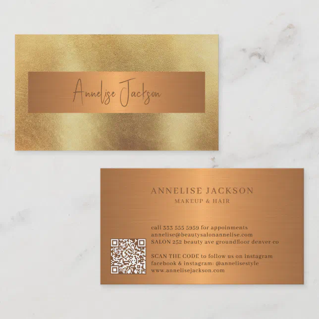 Gold Marble Qr Code Luxury Beauty Salon Business Card 