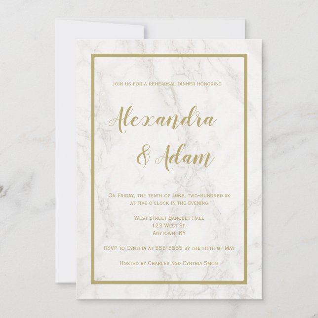 Gold marble rehearsal dinner invitations (Front)