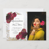 gold marble roses floral  Quinceanera Photo  Invit Invitation (Front)