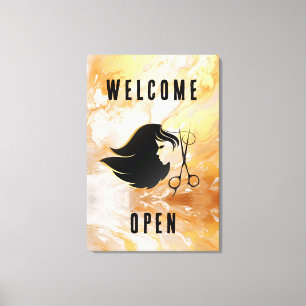 Gold Marble Salon Welcome Open Canvas Print