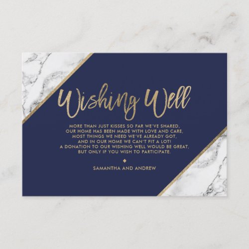 Gold marble script navy blue wishing well enclosure card