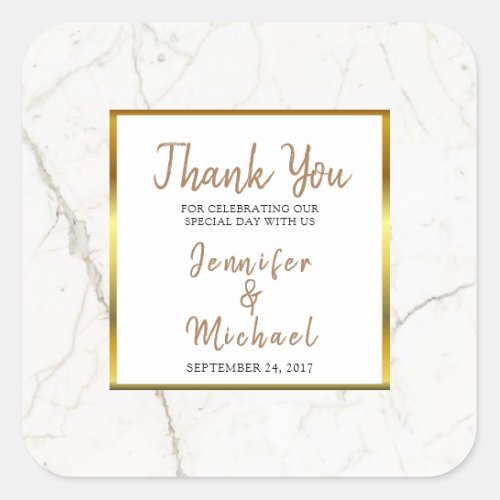 Gold Marble script Wedding Thank You Favor Square Sticker