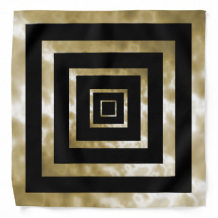 Gold Marble Squared on Black Bandana
