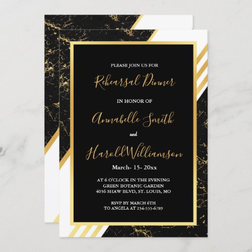 Gold marble stripes typography bl Rehearsal Dinner Invitation