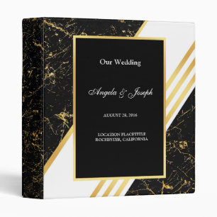 Gold marble stripes typography black 3 ring binder