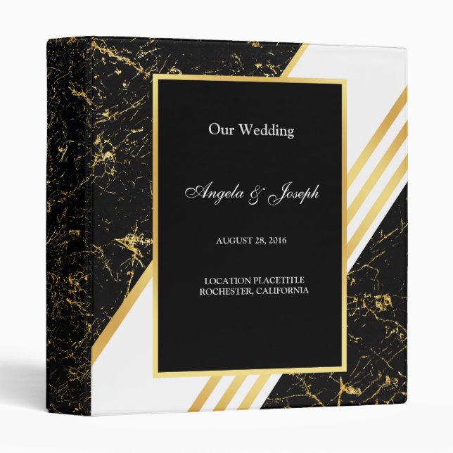 Gold marble stripes typography black 3 ring binder (Front/Spine)