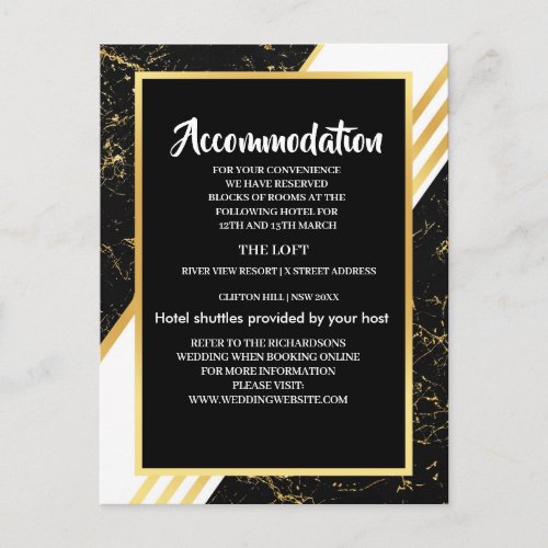 Gold marble stripes typography black Accommodation Announcement Postcard