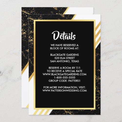 Gold marble stripes typography black Enclosure Invitation