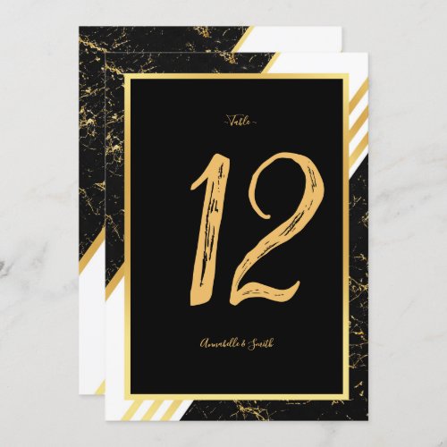 Gold marble stripes typography black table number