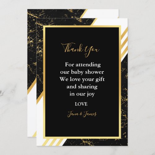 Gold marble stripes typography black thank you invitation