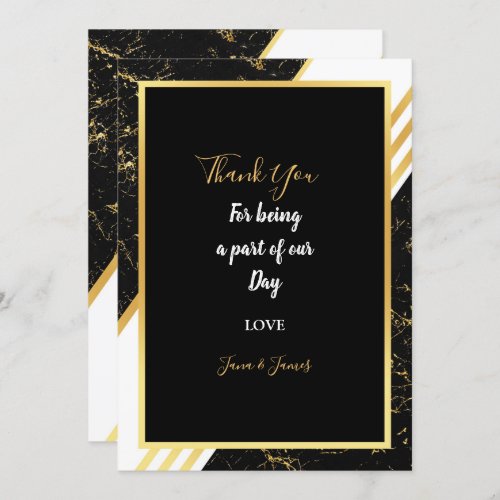 Gold marble stripes typography black  thank you invitation