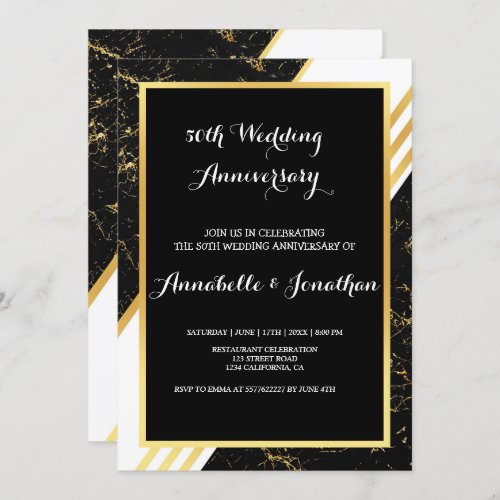 Gold marble stripes typography Wedding Anniversary Invitation