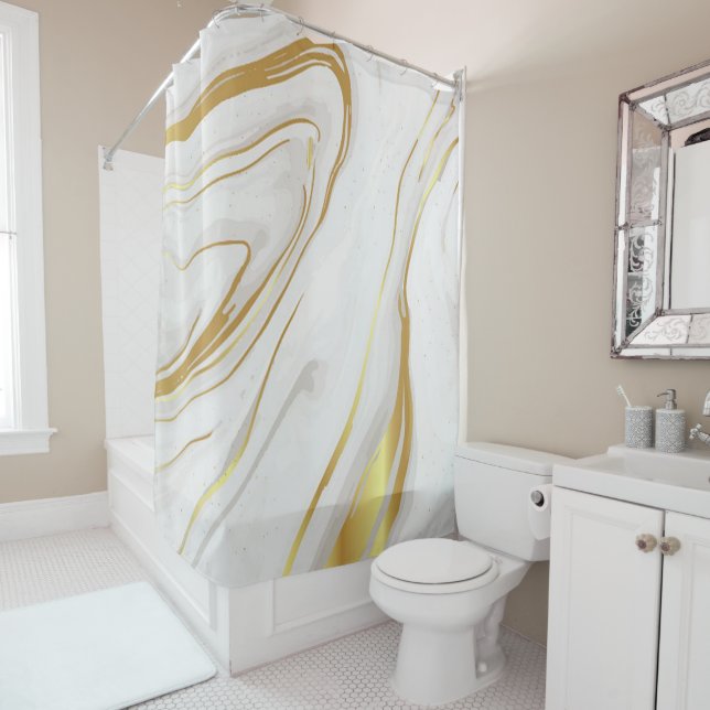 Gold Marble Swirl  Shower Curtain (In Situ)