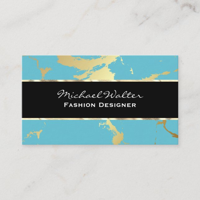 Gold Marble Teal Business Card (Front)