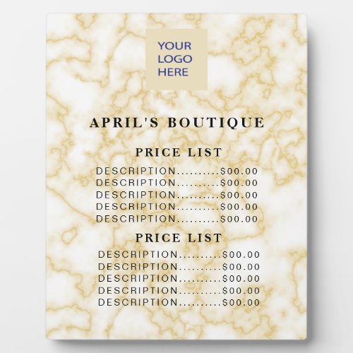 Gold Marble Texture Business Price Menu Plaque