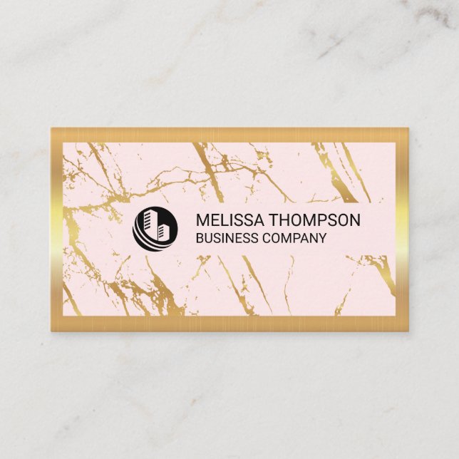 Gold Marble Texture | Gold Metallic Border Business Card (Front)