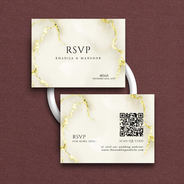 Gold Marble Texture Islamic QR code Wedding RSVP Enclosure Card (Creator Uploaded)