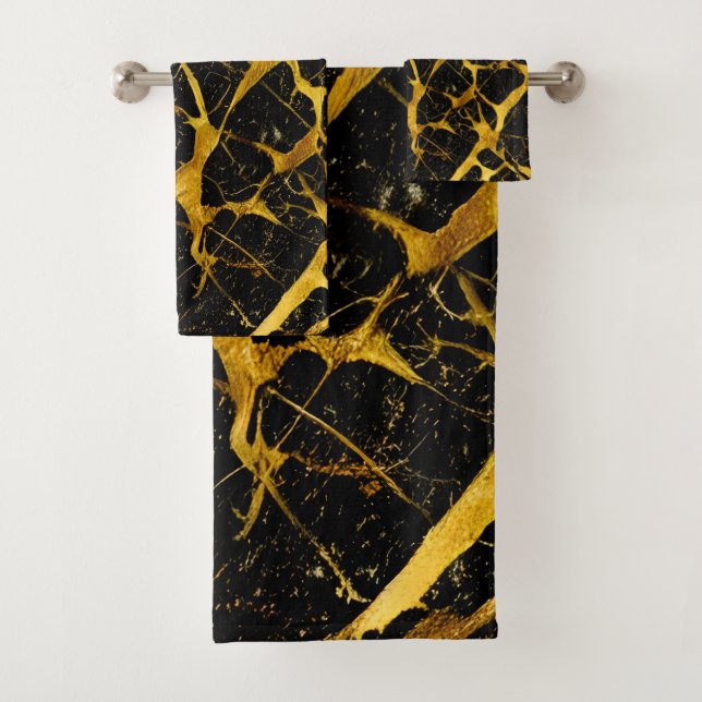 Gold Marble Texture Seamless Pattern Bath Towel Set (Insitu)