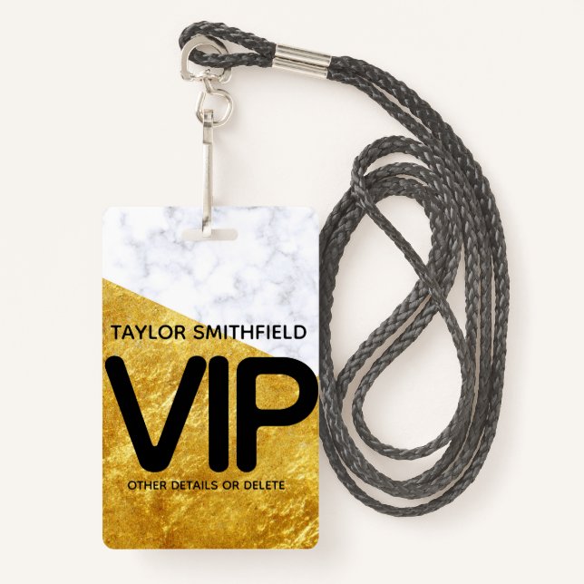 gold marble trendy modern VIP lanyard badge custom (Front with Lanyard)