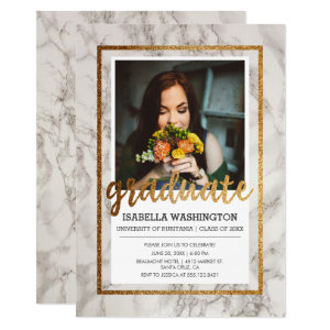 Gold & Marble Typography | Photo Graduation Party Card