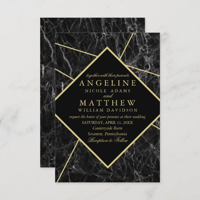 Gold marble wedding invitations (Front/Back)
