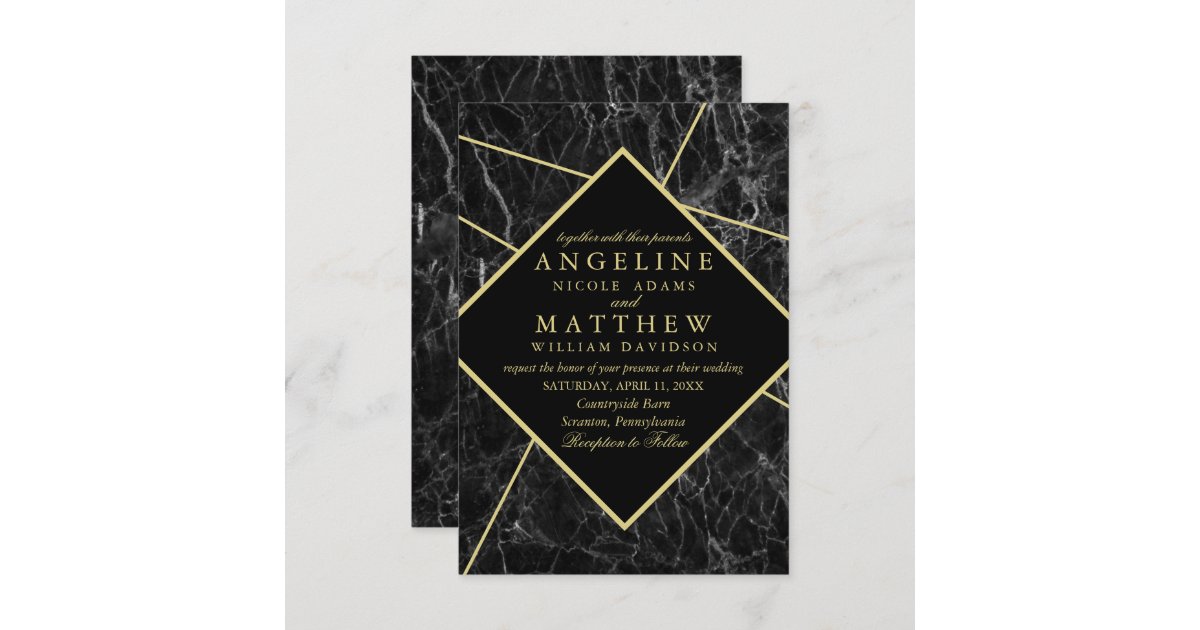 Gold marble wedding invitations | Zazzle