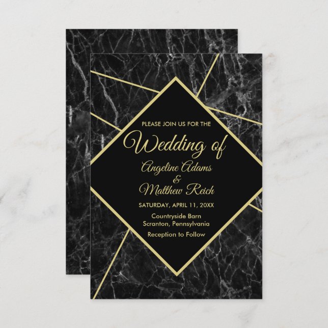 Gold marble wedding invitations (Front/Back)